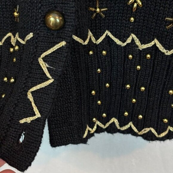 All Points by Reference Point Women's Black Gold embroidered beaded cardigan L - Picture 5 of 12